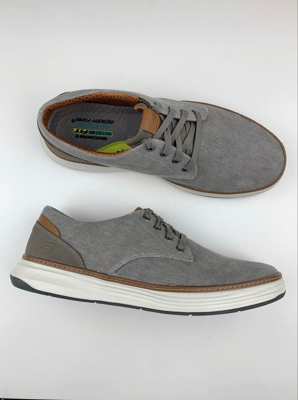 Skechers Moreno Ederson Canvas Oxford Shoes Comfort Taupe Grey Men's 11.5 Wide
